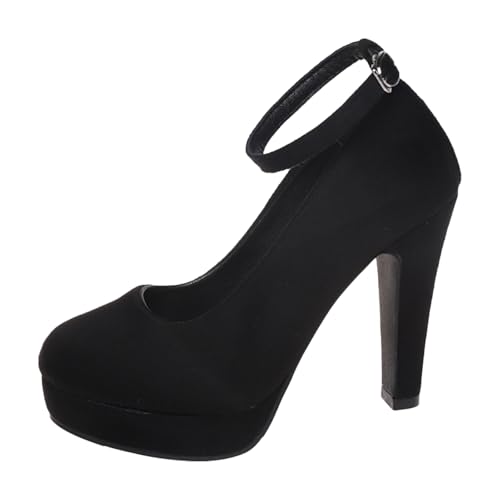 Women's Suede Platform Chunky High Heel Pumps with Ankle Buckle Closed Round Toe Sexy Ultra-High Heeled Dress Y2K Party Shoes for Gala Prom Show - Main Image