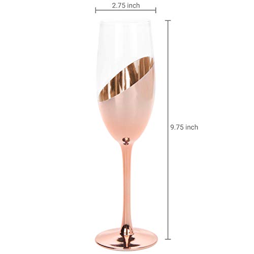 Mygift Rose Gold Pink Champagne Glasses Set Of 4, Stemmed Champagne Flute, Sparkling Wine Stemware With Elegant Angled Design #TOP4