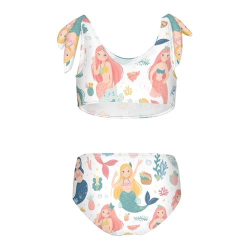 Mermaid Pattern Print with Cute Girls Girl Two Piece Kids Bikini Set Scoop Neck Swimsuits Swimming Suits Adjustable2