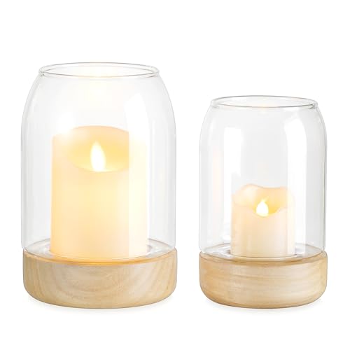 Staymoment Windlicht Outdoor Windlichter Glas: 2er Set Windlicht Holz Glas Tischdeko Glaszylinder Vase Modern Deko Wohnzimmer Terrassen Landhausstil Groß Windlichter Draußen und Drinnen