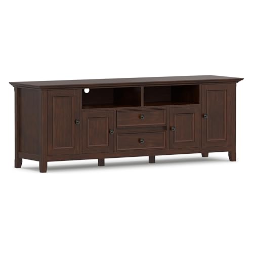 Image of SIMPLIHOME Amherst 72 inch Wide Solid Wood TV Stand in Russet Brown