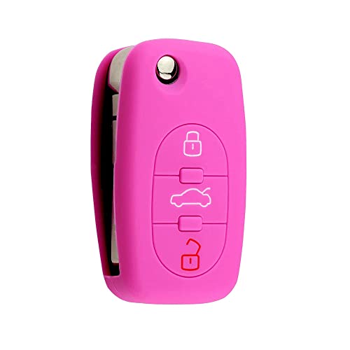 Carcasa de repuesto para llave de coche de 3 botones, compatible con Audi A1 A2 A3 A4 A6 A8 Q5 Q7 TT (Pink, funda de silicona) Cover
