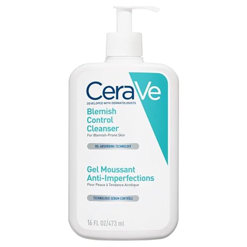 CeraVe Limpiador facial Blemish Control con 2% de ácido salicílico y niacinamida para piel propensa a manchas, 473 ml