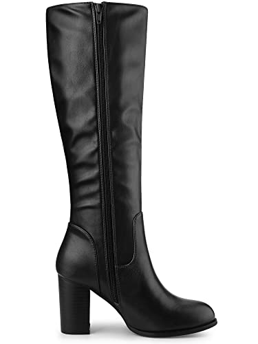 Allegra K Allegra K Women's Round Toe Stacked Block Heels Black Knee High Boots - 6 M US