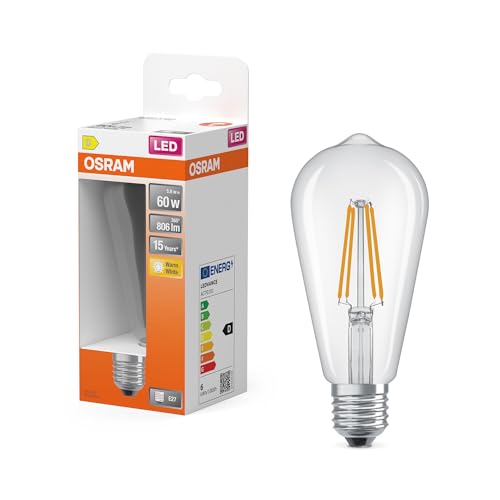 Osram LED Retrofit CLASSIC ST in Edison-Form-Form, LED-Lampe, Glas, klar, 5,9 W, 806 lm, 2700 K, CRI 80