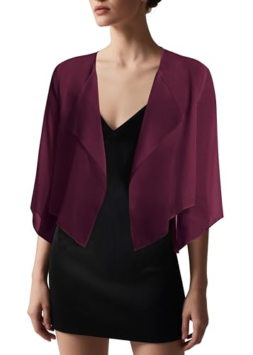 Image of Urban CoCo Women's Chiffon Shrug Cardigan Open Front 3 /4 Sleeve Drape Irregular Hem Bolero Summer Cover Up