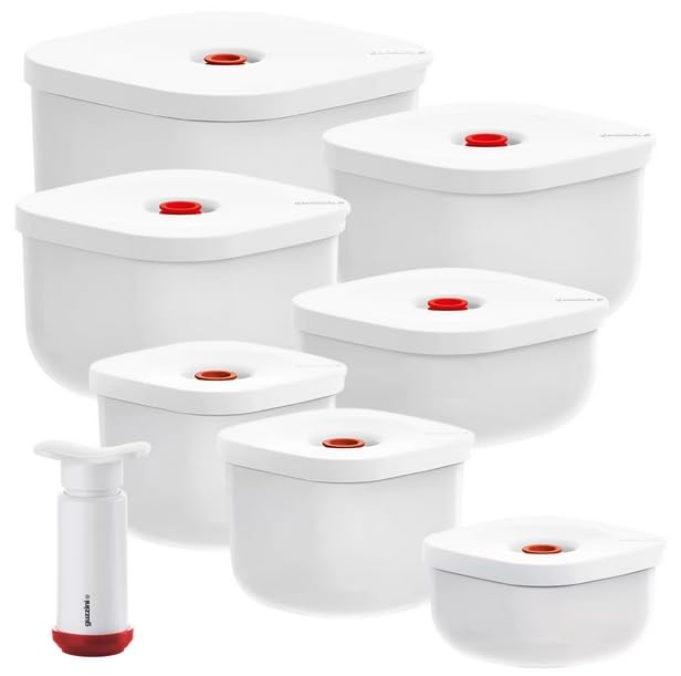 Guzzini SAVE-IT Kit Sottovuoto, 8 Pezzi, Set Contenitori Ermetici con Pompa Manuale, BPA Free, Lavabili in Lavastoviglie