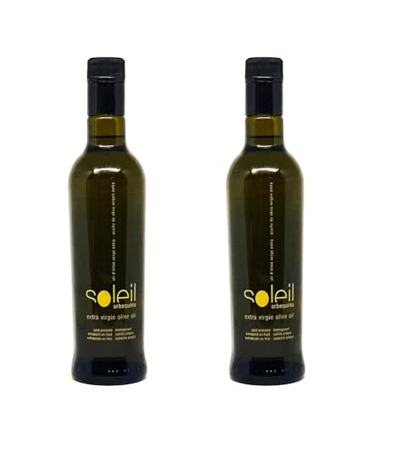 Pack 2 botellas Aceite de Oliva Virgen Extra Soleil Arbequina 500 ml. AOVE gourmet. Ideal para uso propio. Tapón antigoteo y botella serigrafiada.