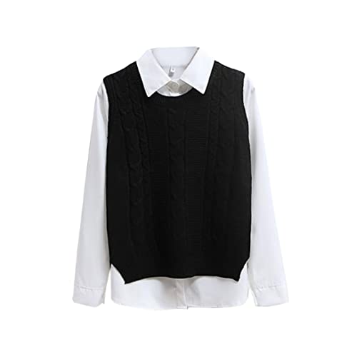 NIDONE Mujeres suéter Chaleco Cuello Redondo sin Mangas Pullover Tank Tops suéter de Punto Tops Sueltos L Ropa de Mujer