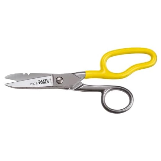 Klein Tools 2100-8 Scissors, Electrician Free Fall Snips, Stainless Steel Cut 19 and 23 AWG Electrical Communication Wire, Cable and Cordage