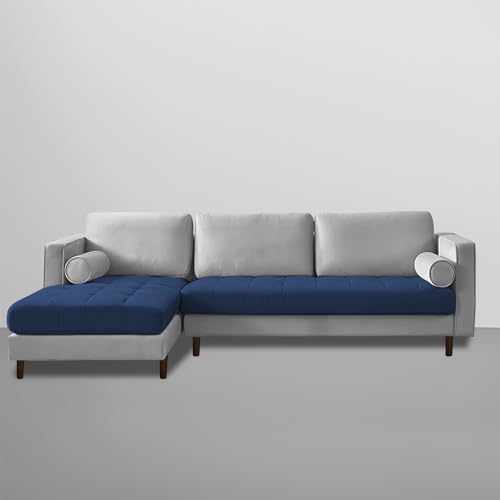 Image of Lezra LHS 4 Seater L Shape Sofa Set with Center Table for Living Room (Blue Grey Fabric) Premium Fabric Sofa