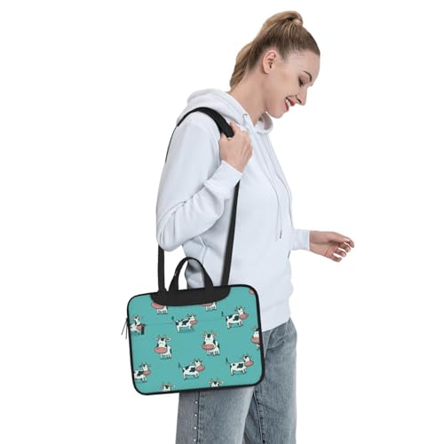 Cartoon Cow Turquoise Maletín para Laptop 14 pulgadas miniatura 7