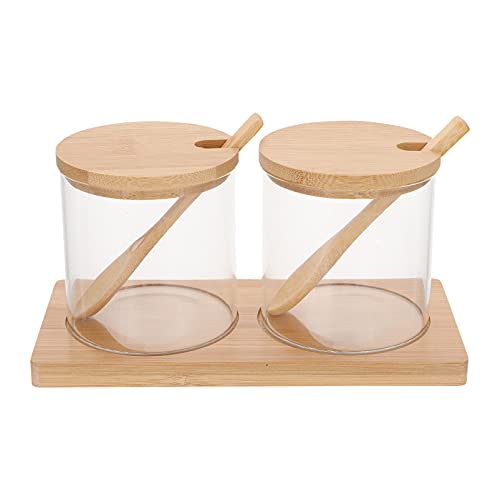 Angoily 1 Conjunto Jarra De Vidro Transparente Com Tampa Colher de Bambu E Madeira Rack Recipiente d