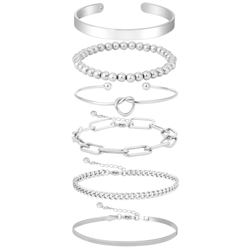 Dainty Gold Bracelets for Women 14K Gold Plated Jewelry Sets Trendy Stackable Beaded Paperclip Rope Snake Cuban Figaro Chain Adjustable Waterproof Bracelets Fashion Hand Chain Jewelry Gifts