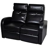 Todiikf 2-Seater Recliner Sofa, Black Faux Leather Manual Motion Loveseat with Adjustable Backrest and Padded Seats, Modern Home Theater Seating for Living Room and Lounge Space
