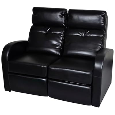 Todiikf 2-Seater Recliner Sofa, Black Faux Leather Manual Motion Loveseat with Adjustable Backrest and Padded Seats, Modern Home Theater Seating for Living Room and Lounge Space