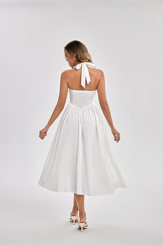 Parthea Women's Summer Halter Corset Midi Dress 2025 Elegant Smocked Flowy Wedding Guest Dresses with Pockets2