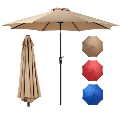 Image of OLIXIS 9FT Patio Umbrella Outdoor, Patio Table Umbrella 9 Feet Sun Shade for Pool, Beach, Outside Umbrellas with Tilt and Crank Button & Sturdy Ribs Waterproof for Deck, Terrace and Restaurant