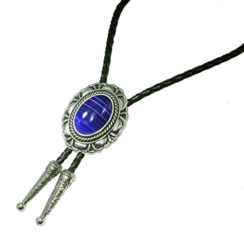 Image of Moranse Bolo Tie with Natural Tiger Eye Stone Celtic Style Genuine and Cowhide Rope