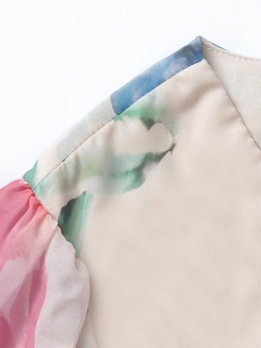 Image of Spring Summer 2024 Plus Size Womens Dresses V Neck Casual Elegant Long Sleeve Floral Print Maxi Dress