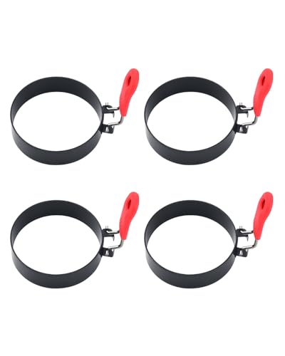 QLEUIFT 4 Pcs Acero Inoxidable Molde Redondo Tortilla Antiadherente Anillos Huevo Redondo Huevo Frito Moldes para la Sartén-Antiadherente Recubierto-Resistente al Calor Mango Viene-con Cepillo Aceite