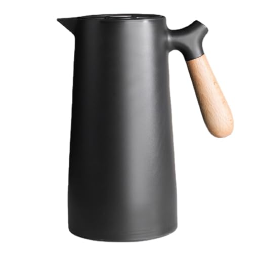 保温ポット卓上ポット 保温保冷 魔法瓶 保温? 1リットル テーブルポット 紅茶 ポット コーヒー ティー 麦茶 お茶 ポット 断熱ポット ガラス製 大容量 おしゃれ ウッドハンドル 洗いやすい 広口 家庭用 (ブラック,1000ml)