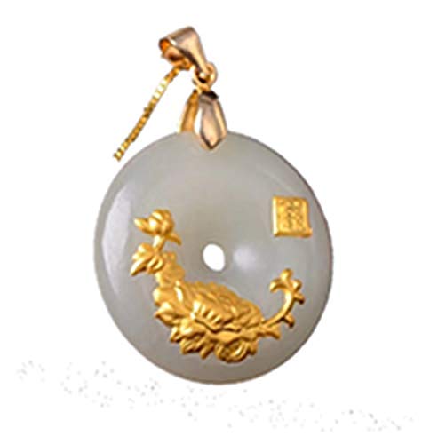 Collier pendentif pivoine en jade blanc naturel de Hetian doré 9000