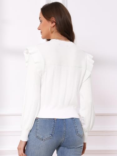 Allegra K Sweaters for Women Cropped Crew Neck Cute Ruffle Long Sleeve Knit Pullover Tops Casual Fall Sweaters3