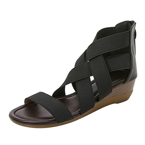 ZTFYKLIN Sandalias Deportivas De Mujer Abiertas Para Mujer, Zapatos Cuña Con A La, Zapatillas Playa Punta, Chanclas (Black, 39) Senderismo Trekking Tallas Grandes Respetuosas Verano Comodas