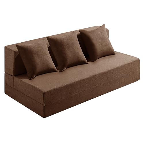 Image of Urban Decor Foldable Sofa Bed 6' X 6' Feet with Cushions | Perfect for Guest Jute Fabric Four Seater Sofa Cum Bed for Home & Office Space-Saving - SCB-4-Brown