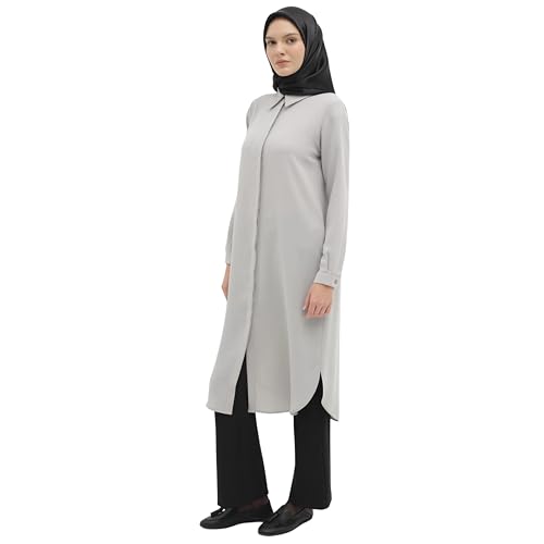 Tuba Long Tunic for Muslim Women Modest Hidden Button Shirt, Elegant Loose Fit Blouse, Hijab-Friendly Muslim Clothing,Gray, Size:M at Amazon Women's Clothing store Tuba Long Tunic for Muslim Women Modest Hidden Button Shirt, Elegant Loose Fit Blouse, Hijab-Friendly Muslim Clothing,Gray, Size:M at Amazon Women's Clothing store