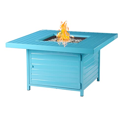 Image of Square 42 in. x 42 in. Aluminum Propane Fire Pit Table with Glass Beads, Two Covers, Lid, 57,000 BTUs in Blue Finish
