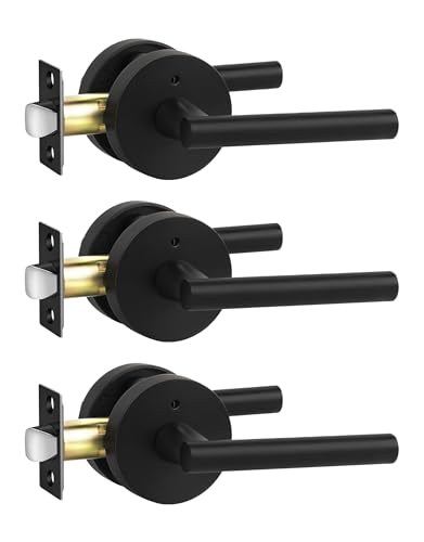 Image of Lethato 3 Packs Black Door Handles Interior, Matte Black Interior Door Handle, Heavy Duty Lever Door Handle Interior for Bedroom /Bathroom