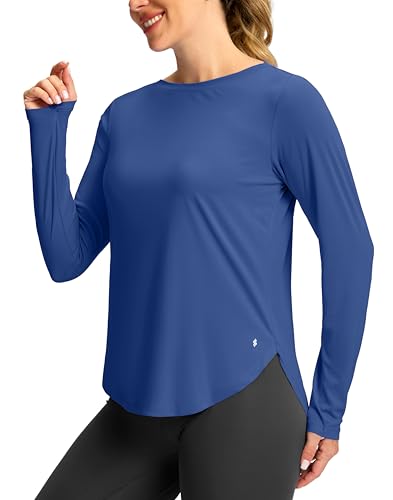 Soothfeel Women's Sun Shirts UPF 50+ UV Protection Lightweight Quick Dry SPF Long Sleeve Workout Hiking Tops Outdoor Clothing, Navy Blue, L