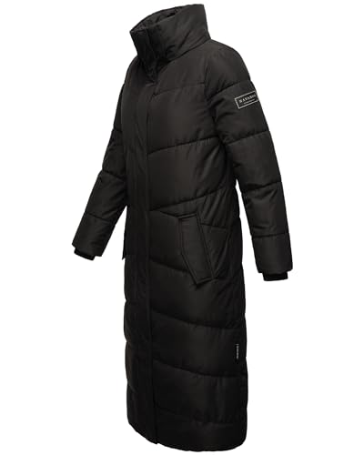 Navahoo Damen Wintermantel warmer Steppmantel extralang mit abnehmbarer Kapuze Hingucker XIV Black Gr. L
