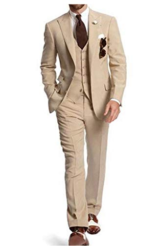 Men's 3 Pieces Formal Solid Mens Suit Slim Fit Classic Design Tuxedos for Wedding Groomsmen(Blazer+Vest+Pant)