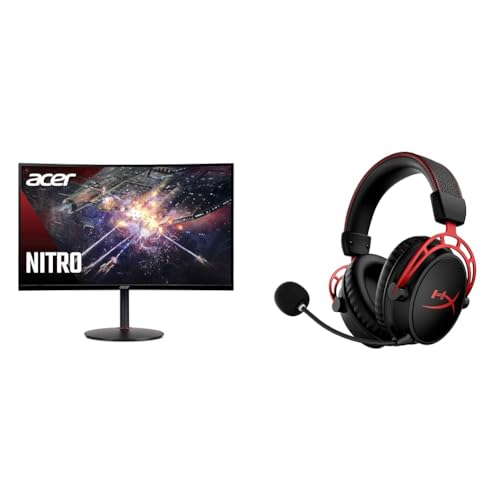 Image of Acer Nitro 27 inch 1500R Curved 240Hz 1ms Full HD Gaming Monitor and HyperX Cloud Alpha Wireless Gaming Headset with 300-Hour Battery Life