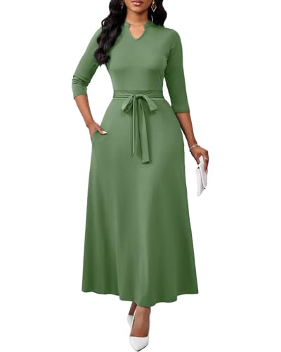 Image of BubFee Maxi Dresses for Women Semi Formal Long Dress 3 /4 Sleeve Casual A-line Church Dresses with Pockets