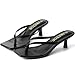 SKETOE Kitten Heels for Women Square Toe Sandals Flip Flop Heels Thong Sandals Comfortable Summer 2 Inch Heels Sandals Black