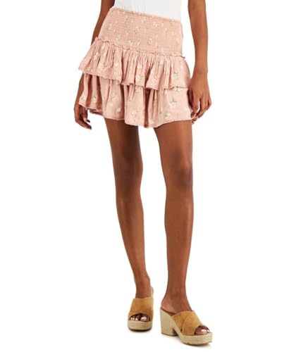 Lucky Brand Womens Pink Smocked Pull-on Tiered Lined Floral Mini A-Line Skirt Plus XXL