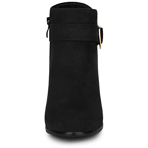 Allegra K Women's Buckle Side Zip Chunky Heels Ankle Boots3