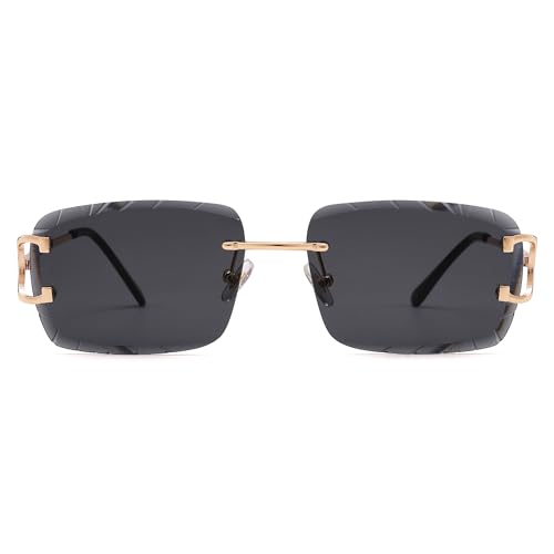 Image of Hycredi Rimless Rectangle Sunglasses for Men /Women- Frameless Square Trendy Shade - Diamond Cutting Eyewear