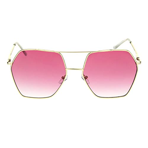 PASTL Womens Hexagon Shape Sunglasses Double Bridge Metal Frame UV 4002
