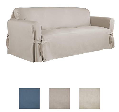 Serta | Relaxed Fit Durable Woven Linen Canvas Furniture Slipcover (Sofa, Khaki)