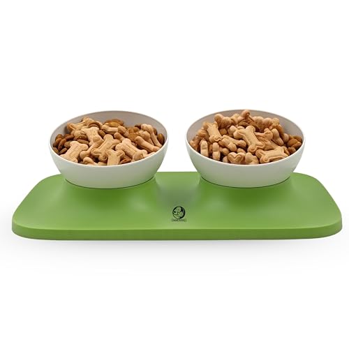 Image of Foodie Puppies Cat Food Bowl with Stand - (Green, 500ml Each) Double Food and Water Drinking Feeder Bowl with Non-Skid Base and Easy-to-Clean Design | Suitable for Cats, Puppies and Small Dogs