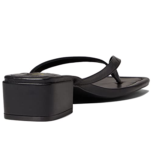 LEHOOR Women Chunky Heel Square Toe Flip Flops Comfort Slip On Heeled Thong Flip Flops 2 Inch Low Block Heel Dress Slippers Sandals Clear T-Strap Work Slides Casual Summer Beach Heels 4-11 M US3