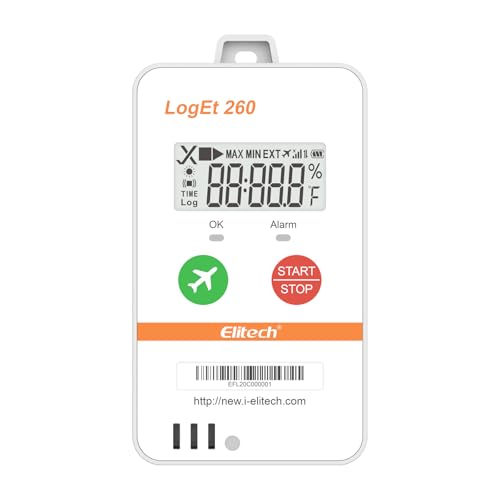 Elitech 4G Wiederverwendbarer Echtzeit Temperatur-Feuchtigkeits Datenlogger Licht/Schock/Standort eingebaute SIM Schattendaten Cloud Speicher SMS/Email/APP/Web-Alarm 100000 Punkte Loget260-TH