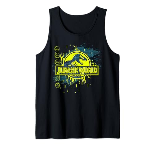 Débardeur Jurassic World logo T-Rex jaune à effet glitché