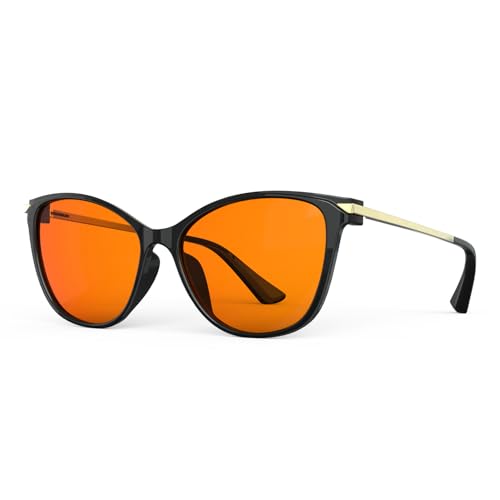 Bloomoak-99% Blaulicht-blockierende Brille-Gaming-Brille-blendfrei-Anti-Ermüdung-geeignet für Bildschirme, Spiele, Fernseher (Orange – 99% – Katzenaugen-Schwarz, Katzenauge)