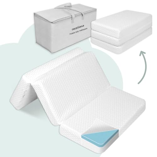 Image of Cocellona Trifold Pack and Play Mattress, 38x26 Dual Sided Memory Foam Baby Mattress for Pack n Play Playpen, Portable Foldable Pack N Play Mattresses with Breathable Cover Travel Bag